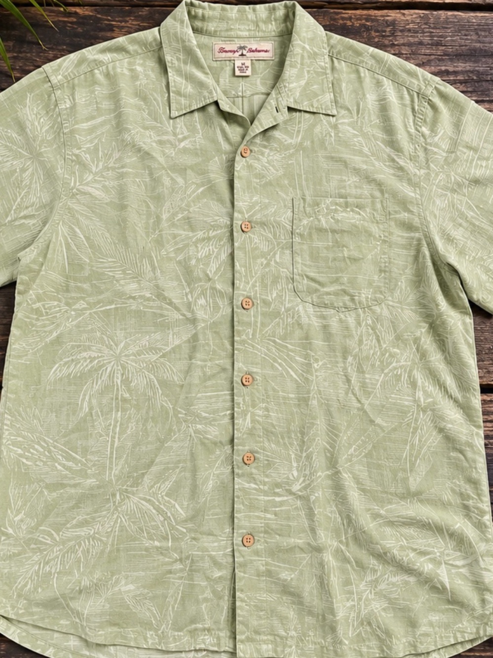 Tommy Bahama Sage Green Palm-Print Camp Shirt